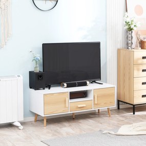 HOMCOM Mobilier TV banc TV suport TV pentru televizoare până la 46 de inch de stil scandinav cu 1 sertar, 2 dulapuri, 1 nișă, 1 pasacabluri - 120 x 37 x 45,5 cm | Aosom Romania