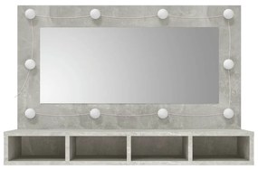 Dulap cu oglinda si LED, gri beton, 90x31,5x62 cm Gri beton