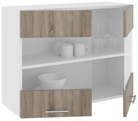 Corp Superior Karo, 2 Usi, cu sticla, Stejar Sonoma Inchis/Alb, 80 x 30 x 60 cm