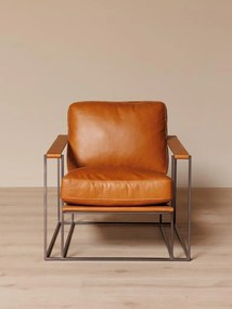 Fotoliu lounge din piele naturală cognac cu structură metalică, „Amsterdam”