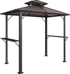 Outsunny Pavilion pentru grătar 2,5 x 1,5 m, adăpost impermeabil cu acoperiş dublu din policarbonat, raft lateral, maro | Aosom Romania