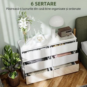 HOMCOM Comodă cu 6 Sertare din PAL, pentru Dormitor, Design Modern și Multifuncțional, 112x34x75 cm, Alb | Aosom Romania