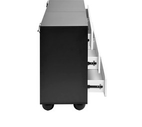 Comodă cu 6 sertare, colțuri rotunjite la sertare, 140x38x74,5 cm, Negru