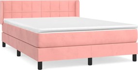 vidaXL Pat box spring cu saltea, roz, 140x190 cm, catifea