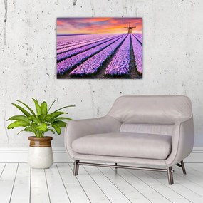 Tablou pe sticlă - ferma cu flori (70x50 cm)