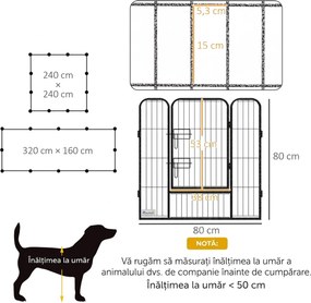 PawHut Gard pentru Câini, Incintă Modulară pentru Câini din 8 Secții pentru Interior și Exterior, 80x100 cm, Negru | Aosom Romania