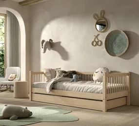 Pat Cabină Forrest Beech 90x200 cm, pentru Camera Copii, din Lemn de Fag, cu Sertar – Vipack