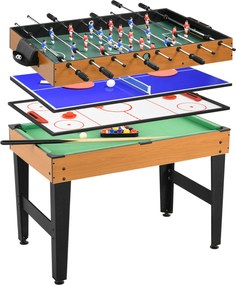 HOMCOM Masă de Joc 4 în 1 cu Fotbal de Masă, Biliard, Ping-Pong și Air Hockey, Vârstă 6+ Ani, 107x61x84,5 cm, Multicolor | Aosom Romania