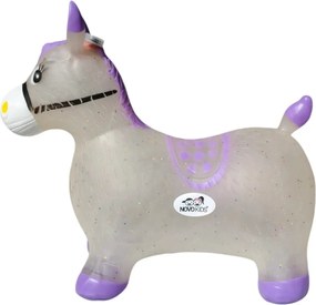 Calut de sarit gonflabil NOVOKIDS™ Jumping Donkey, Cu sunete si lumini, Dimensiuni 55X50X25 cm, Pentru interior si exterior, Max 50 kg, Mov Gri