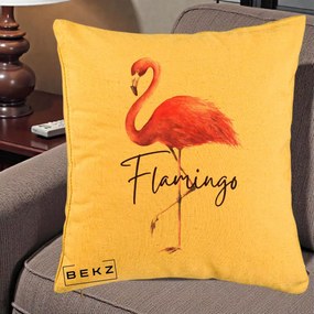 Perna Decorativa Flamingo Acuarela, 40x40 cm, Galben, Husa Detasabila, Perna Inclusa, BEKZ®