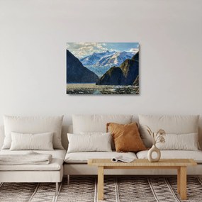 Tablou pe sticlă cu peisaj cu munții (70x50 cm)