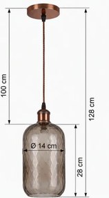 Brilagi - Pendul LED pe cablu R GLASS 1xE27/60W/230V Ø 14 cm cupru/maro fumuriu