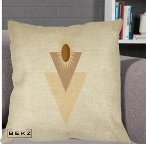 Perna Decorativa Boho Sun cu Triunghiuri Bej si Oval Solar, 40x40 cm, Crem, Husa Detasabila, Perna Inclusa, BEKZ®