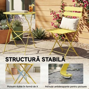 Outsunny Set Bistro, Masă și Scaune Pliabile pentru 2, Grădină, Galben. | Aosom Romania