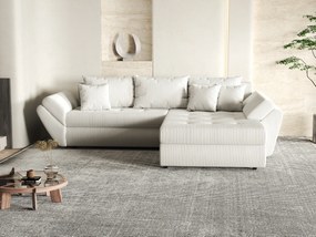 Colțar extensibil dumonde cu ladă de depozitare si sezut confortabil din spuma high-density, Loana Zoom Crem II 270x185 cm