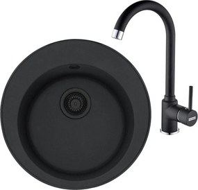Set chiuveta bucatarie compozit Franke Rotondo VN 51 cm finisaj negru mat si baterie Pola
