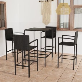 3064840 vidaXL Set mobilier bar de grădină, 5 piese, negru, poliratan