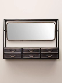 Etajera de perete din metal, cu oglinda si sertare, aspect vintage, Bonaparte