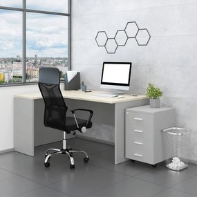 Set mobilier birou SimpleOffice 2, 140 cm, stanga, gri/stejar deschis