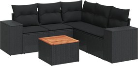vidaXL Set mobilier de grădină cu perne, 6 piese, negru, poliratan