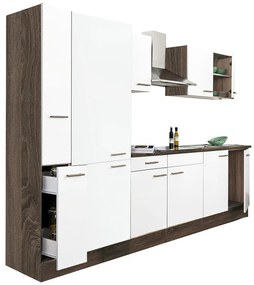 Mobilier de bucătărie Yorki 300, corp din stejar Yorki, față alb satinat, dulap cu raft