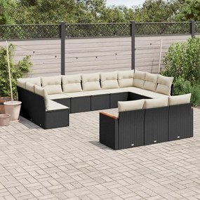 3226455 vidaXL Set mobilier de grădină cu perne, 13 piese, negru, poliratan