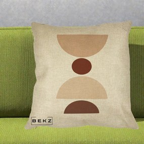 Perna Decorativa Geometric Boho Cerc si Boluri, 40x40 cm, Crem, Husa Detasabila, Perna Inclusa, BEKZ®