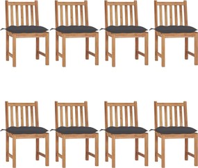 vidaXL Scaune de grădină cu pernă, 8 buc., lemn masiv de tec