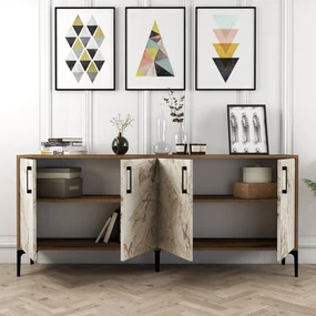 Consolă Kiev - Walnut, White Marble
