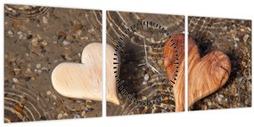 Tablou - Inimile din lemn (cu ceas) (90x30 cm)