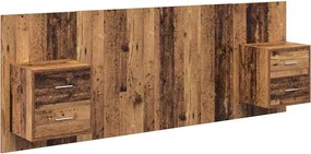 vidaXL Tăblie cu Noptieră cu sertar 3 pcs Lemn Vechi Lemn compozit