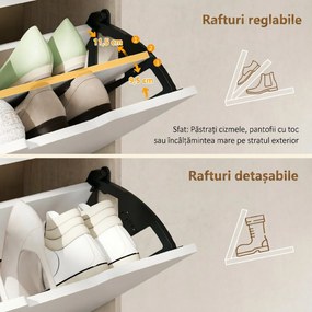 HOMCOM Dulap Subțire pentru Pantofi cu 4 Sertare pentru 16 de Perechi de Pantofi 62.5x26x156 cm, Culoare Lemn și Alb | Aosom Romania
