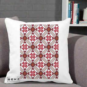 Perna Personalizata Motiv Traditional Ie Romaneasca Rosu, 40x40 cm, Alba Mata, Husa Detasabila, Perna Inclusa, BEKZ®