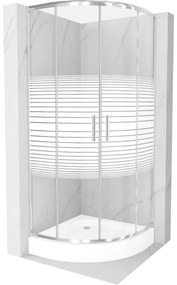 Cabina de duș Mexen Rio semi-rotundă 70 x 70 cm, dungi, crom + cadă Rio, alb - 863-070-070-01-20-4710