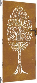 vidaXL Poartă de grădină 85x200 cm, oțel corten, design copac