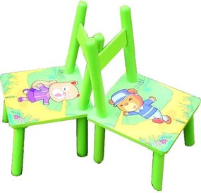 Masuta copii din MDF cu doua scaune Novokids™ My first table, dimensiuni 59X39X40, suprafata lucioasa, Verde