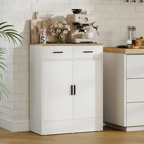 HOMCOM Bufet Modern 2 Sertare și Dulap cu 2 Uși, Raft Interior Reglabil, Alb și Lemn | Aosom Romania