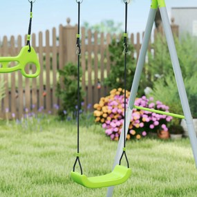 Set balansoar AIYAPLAY 3 in 1, Cort de Joacă, Balansoar, Inele de Gimnastică, Metal, Plastic, Verde | Aosom Romania