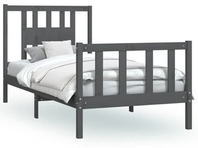 3188153 vidaXL Cadru de pat cu tăblie, gri, 90x200 cm, lemn masiv de pin