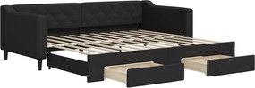 vidaXL Pat de zi cu extensie și sertare, negru, 90x200 cm, textil