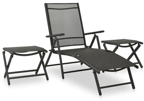 312198 vidaXL Set mobilier de grădină, 3 piese, negru, textilenă și aluminiu