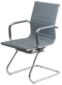 Scaun vizitator gri OFF 806 din piele ecologică cu bază metalică și cadru cromat