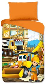 Lenjerie de pat pentru copii portocalie din bumbac pentru pat de o persoană 140x200 cm Building – Good Morning