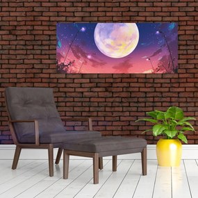 Tablou - Femeie și câine pe lună plină (120x50 cm)