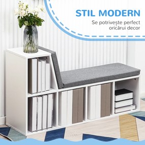 HOMCOM Bibliotecă Modulară cu 5 Rafturi Deschise și 2 Perne, Mobilier pentru Living, Dormitor și Birou, Gri Alb | Aosom Romania