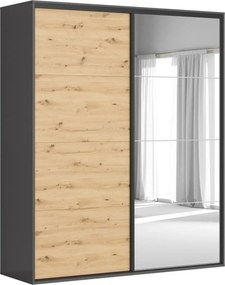 Dressing FLEX, gri grafit/stejar artisan, PAL, cu 2 usi, 200x66x240 cm