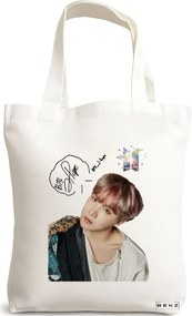 Sacosa de Panza pentru Cumparaturi, Geanta Tote, model BTS J-Hope 2, 38x34.5 cm, Alba, BEKZ®