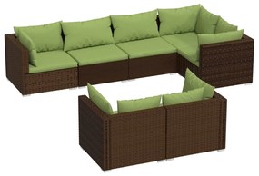 Set mobilier de gradina cu perne, 7 piese, maro, poliratan maro si verde, 5x colt + 2x mijloc, 1