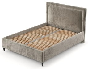 Pat matrimonial bej tapițat cu spațiu de depozitare cu somieră 160x200 cm Baleine – Maison de Rêve