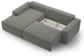 Colțar gri deschis extensibil/cu spațiu de depozitare cu tapițerie din catifea (cu colț pe partea stângă /cu șezlong) Jodie – Micadoni